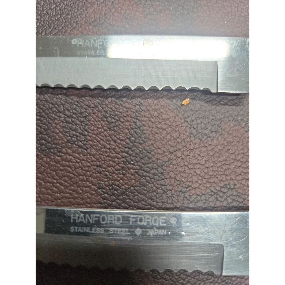 Set of 2 Hanford Forge Wood Handle Serated Edge Knives Stainless JAPAN